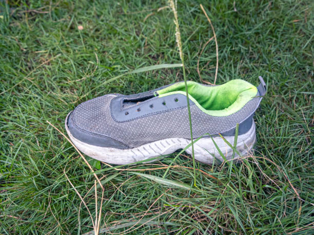 istock An unused gray shoe on the grass. 1794457018