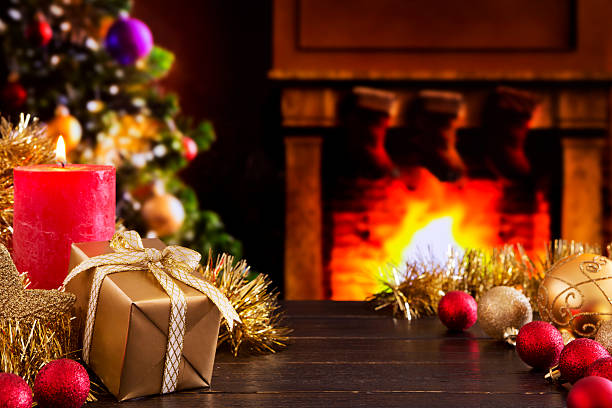 istock Christmas scene with fireplace and Christmas tree in the background 179447545