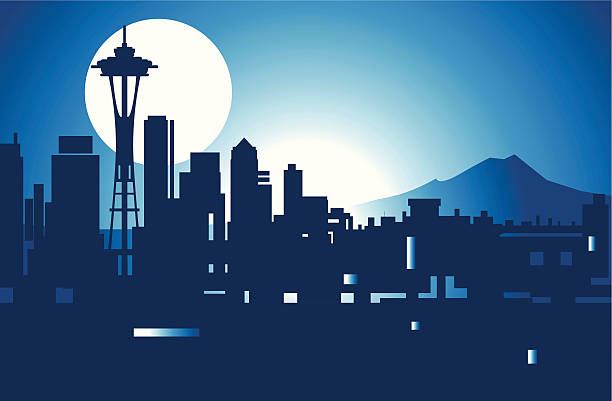 illustrations, cliparts, dessins animés et icônes de de seattle - seattle skyline cityscape space needle