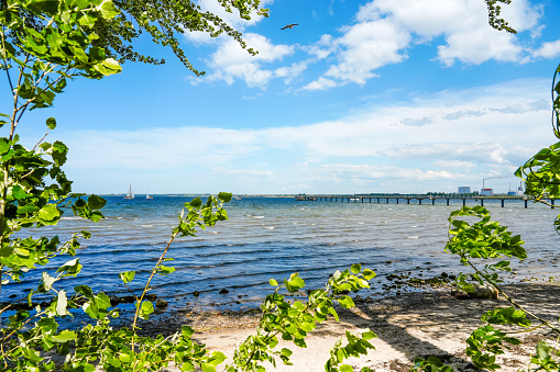 Landscape at Wendorf Beach near Wismar. View of the Baltic Sea and the Bad Wendorf pier.