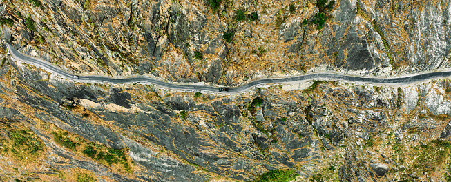 Wide landscape of a Road on the edge of a steep cliff