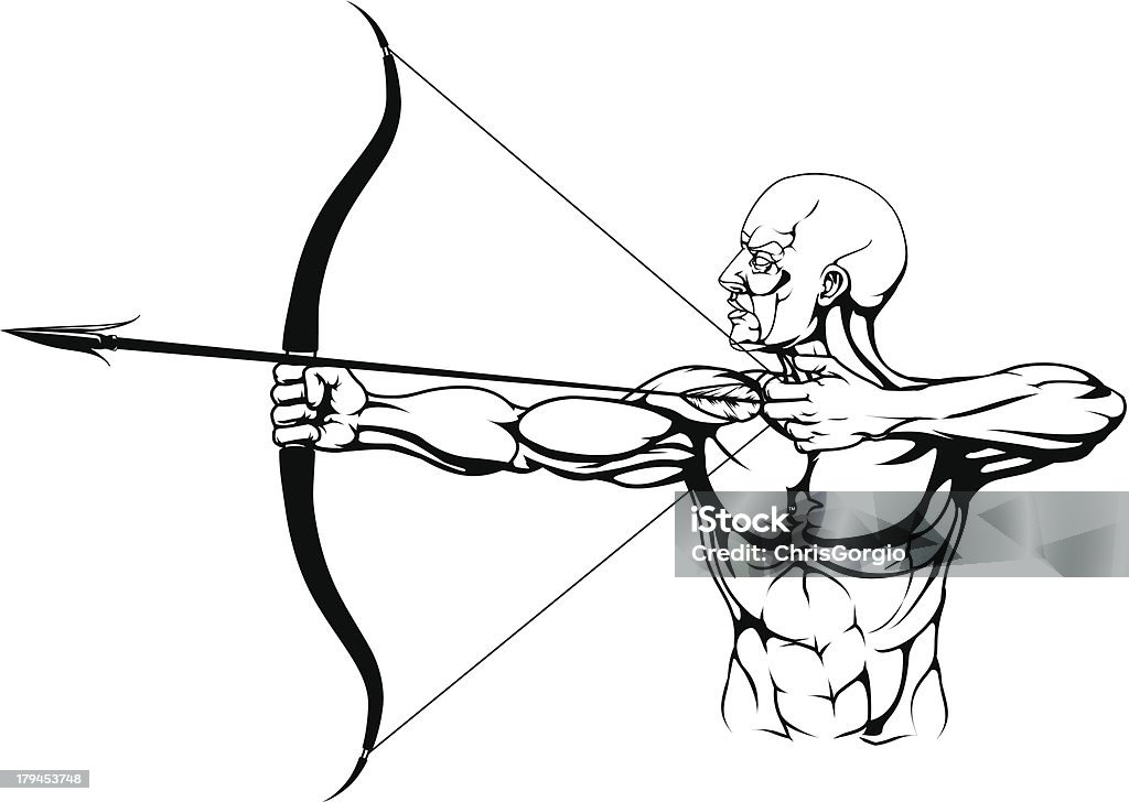 Illustrazione in bianco e nero di archer - arte vettoriale royalty-free di Accuratezza