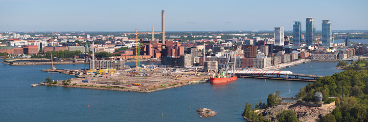 View towards the residential construction projects in the Nihti and Sompasaari districts of Helsinki, Finland.