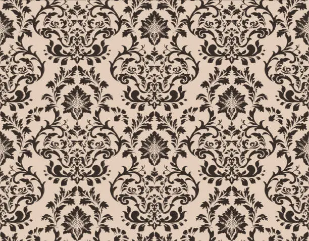 Vector illustration of Beige Victorian Damask Luxury Decorative Fabric Pattern