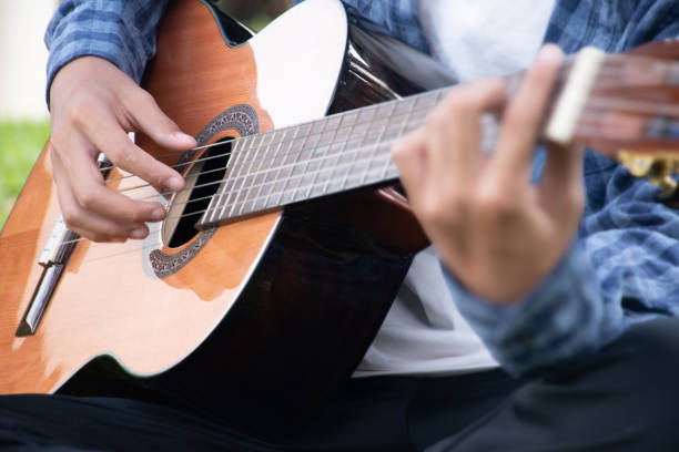 istock Closeup hands playing acoustic guitar. 1794563765