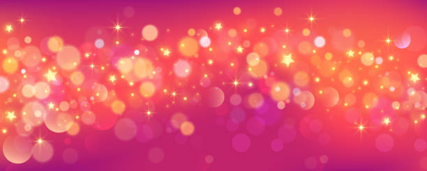 Red background with glitter stars. Bright purple fantasy sky. Space with bokeh. Fairy iridescent gradient backdrop. Vector Red background with glitter stars. Bright purple fantasy sky. Space with bokeh. Fairy iridescent gradient backdrop. Vector. cartoon of a purple sky stock illustrations