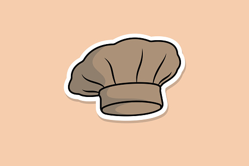 Chef Cooking Hat Cartoon Sticker vector illustration. Kitchen cooking object icon concept. Chef white hat sticker vector design with shadow. Bakery logo icon concept.