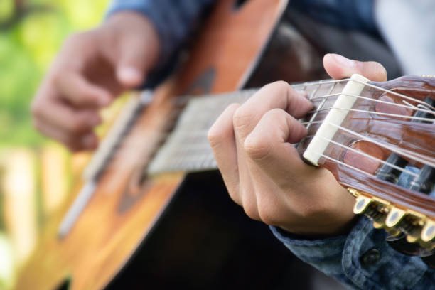 istock Closeup hands playing acoustic guitar. 1794577408