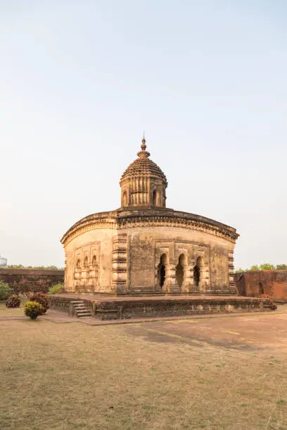Photo of Ornately carved terracotta Hindu temple constructed in the 17th century Lalji Temple at bishnupur,west bengal India.