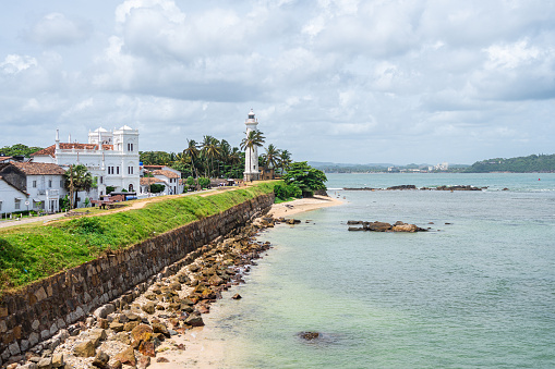 galle, sri lanka. 25th august, 2023: views of galle lighthouse located on the coast promenade