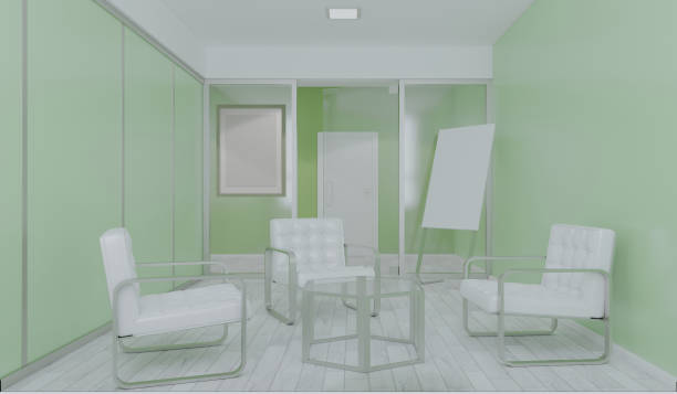 istock Open space office interior with like conference room. Mockup. 3D rendering.. Mockup.   Empty paintings 1794596216