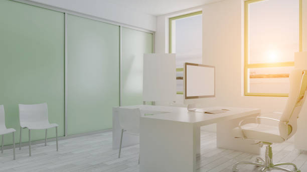 istock Elegant office interior. Mixed media. 3D rendering.. Sunset. 1794596240