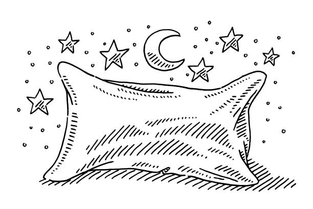 Pillow Sleeping Night Symbol Drawing Hand-drawn vector drawing of a Pillow Sleeping Night Symbol. Black-and-White sketch on a transparent background (.eps-file). Included files are EPS (v10) and Hi-Res JPG. going to bed cartoon stock illustrations