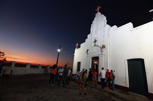 monte santo, bahia, brazil - october 30, 2023: view of the Santuario de Santa Cruz, a chapel located at the top of the hill in the city of Monte Santo.