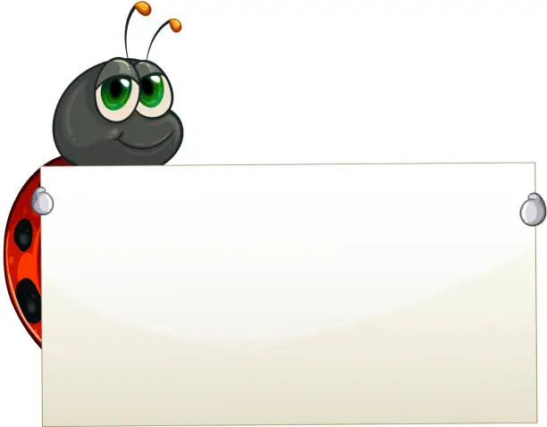 Vector illustration of Ladybug holding an empty signage