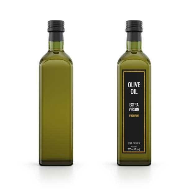 istock Olive oil glass bottle isolated on white. Mockup template design. 3d rendering 1794634190