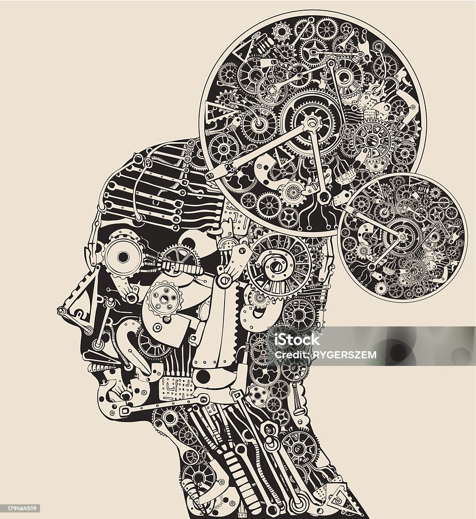 Full time thinker. The science of mind. Robot stock vector