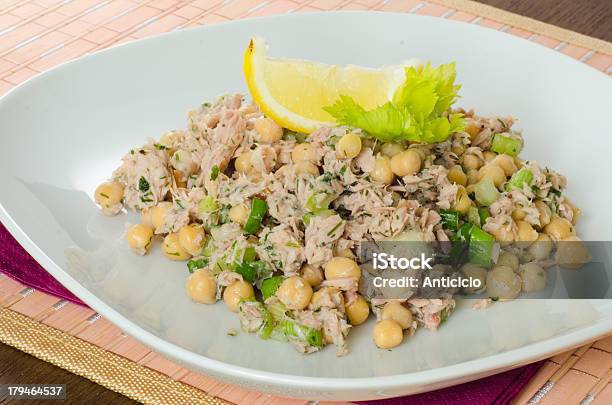 Chickpea Salad With Tuna Lemon And Herbs Stock Photo - Download Image Now - Chick-Pea, Tuna - Seafood, Salad