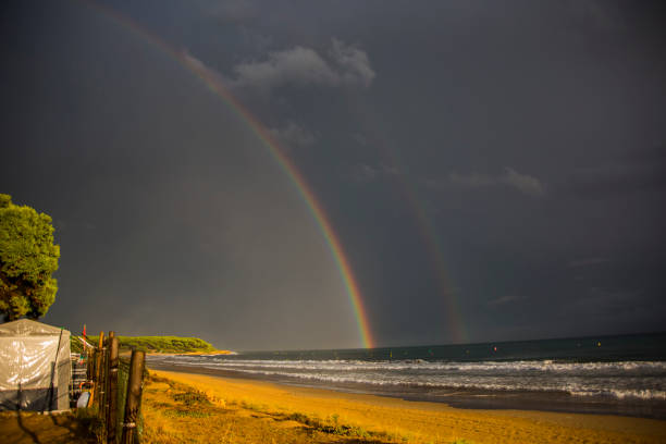 istock Sunset and rainbow in Platja Llarga beach, Tarragona, Spain 1794657780
