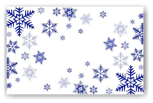Vector illustration of Beautiful falling snowflakes, wallpaper, background with copy space. Winter dust ice particles. Snowfall, blue background. Winter snowflakes. January, december, february theme. Snow hurricane scenery
