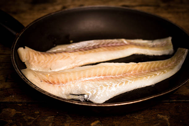 istock Two haddock fillets in frying pan 179467114