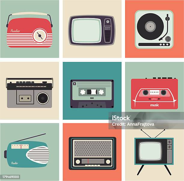 Retro Radio Tv And Other Electronic Equipment Stock Illustration - Download Image Now - Retro Style, Radio, Television Set