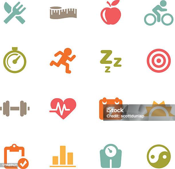 Fitness Ícones Série Plana - Arte vetorial de stock e mais imagens de Símbolo de ícone - Símbolo de ícone, Ritmo Cardíaco, Tirar a pulsação