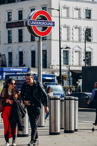 London, United Kingdom - September 25, 2023: Underground sign in central London, close up