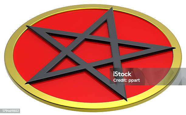 Pentagram Isolated On White Stock Photo - Download Image Now - Black Color, Chrome, Circle