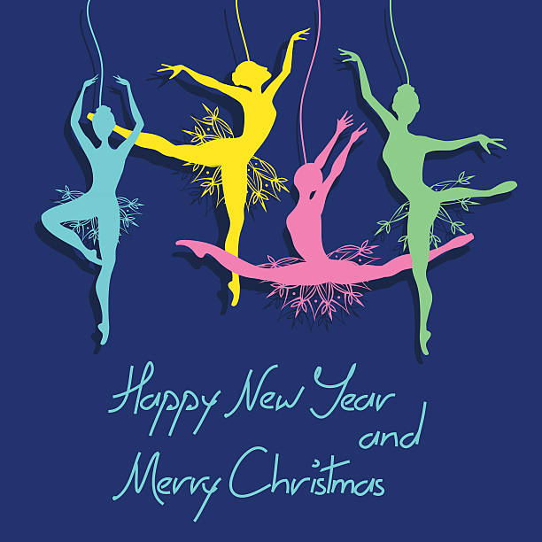 ilustrações de stock, clip art, desenhos animados e ícones de natal e ano novo cartão com floco de neve dançarinos de ballet - arte cultura e espetáculo ilustrações