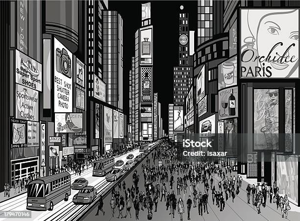 ニューヨークタイムズスクエアの夜の眺め - マンハッタン タイムズスクエアのベクターアート素材や画像を多数ご用意 - マンハッタン タイムズスクエア, イラストレーション, ブロードウェイ