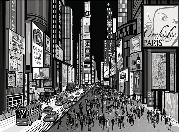 new york-times square 숙박 보기 - times square billboard stock illustrations