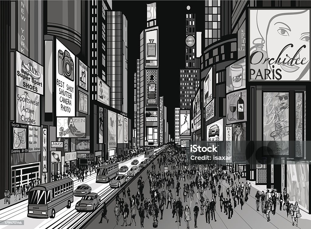 Nova York-Vista de noite de times square - Royalty-free Times Square - Manhattan arte vetorial