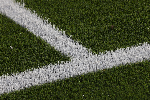 lines on an artificial grass football pitch