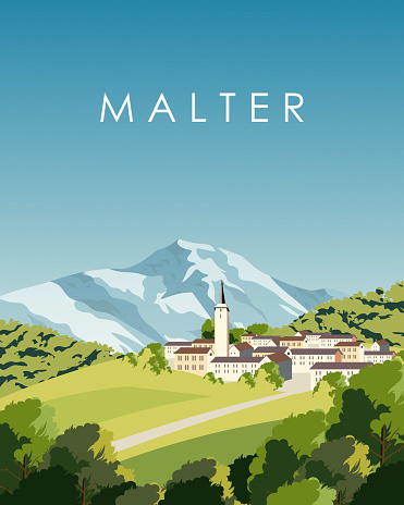 Vector illustration. Germany, Malter. Travel poster, banner, postcard, cover, print. Travel, nature, adventure.