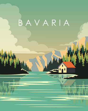 Vector illustration. Bavaria. Poster, banner, postcard, cover. Tourism, travel. Flat design, cartoon style.