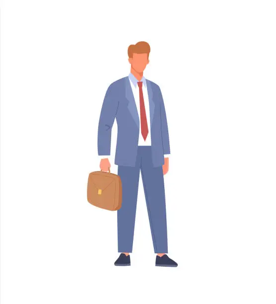 Vector illustration of Businessman in suit holding briefcase. Leadership success vector illustration concept in flat cartoon style