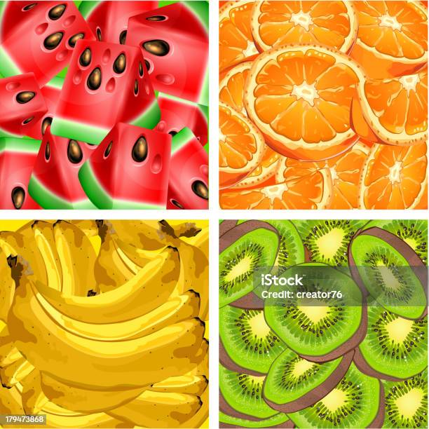Cztery Banery Z Owoców - Stockowe grafiki wektorowe i więcej obrazów Arbuz - Arbuz, Banan, Bez ludzi