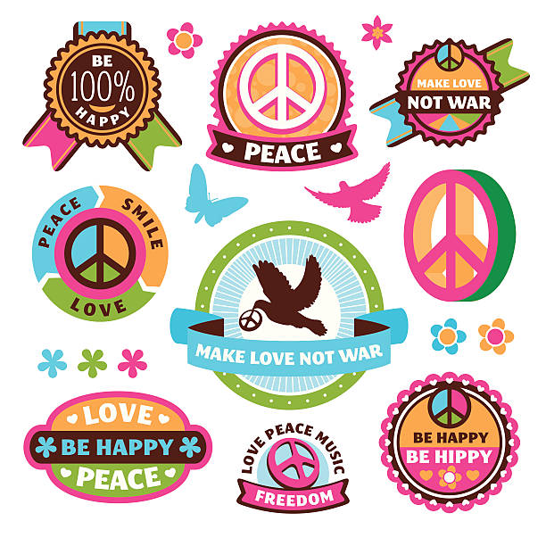 set of peace symbols and labels vector art illustration