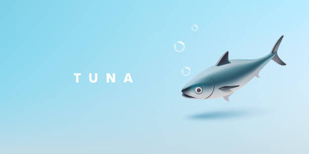istock Tuna fish in the ocean with bubbles. Realistic 3d illustration for packaging design concepts, ocean life, delicious food, and diet. 1794753247