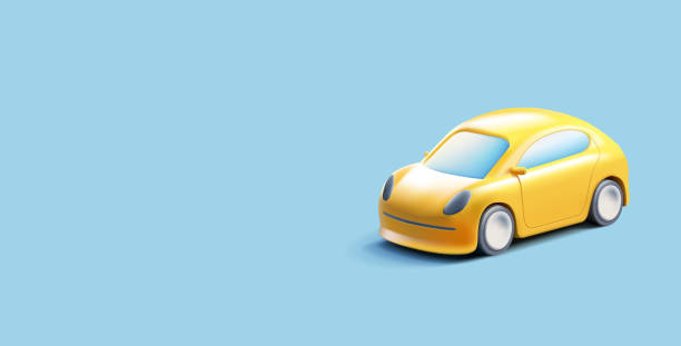istock Yellow passenger car 3D on a blue background. For delivery service, taxi, service, diagnostics, travel, and business advertising concepts. 1794754408