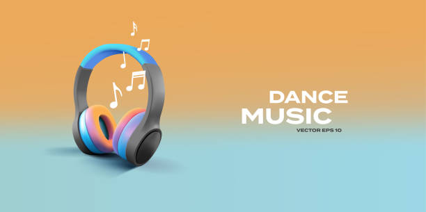 istock Modern color portable 3D headphones with notes, and music. Banner for dance music design concept, listening to your favorite tracks. 1794754448