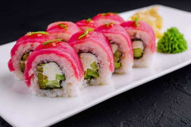 istock Tuna Maki Sushi on white plate 1794759424