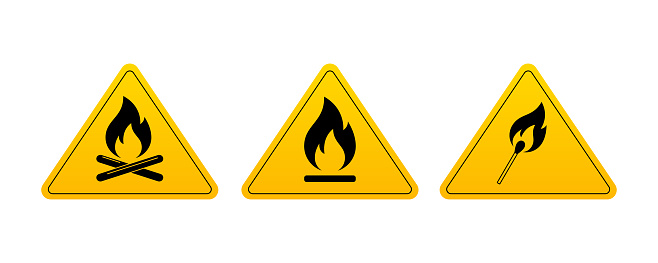 Burning Fire warning sign, Hazard Symbol, Warning Sign Safety Combustibility And Flammability vector illustration