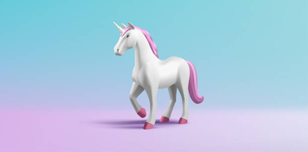 istock 3d render illustration of unicorn horse with pink mane and tale, white animal, volume shape 1794776708