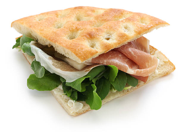 focaccia hausspezialität panino, italienische sandwich - parmaschinken stock-fotos und bilder