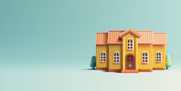 istock Real estate mansion front view render 3d illustration, guest house or hotel, exterior with trees, vector icon 1794779174