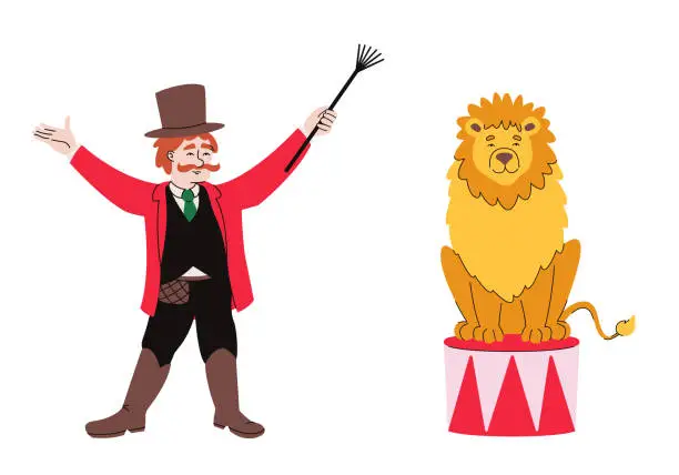 Vector illustration of Animal trainer with lion.