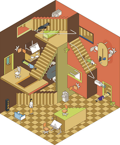 complex business isometric office with escher stairs esher stock illustrations