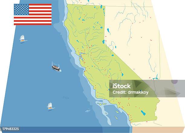 California Karte Stock Vektor Art und mehr Bilder von Karte - Navigationsinstrument - Karte - Navigationsinstrument, San Diego, Amerikanische Kontinente und Regionen